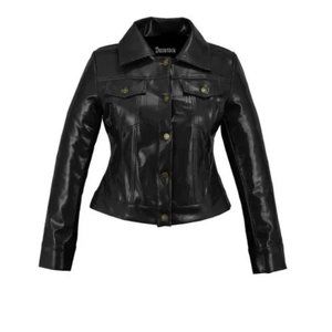 Vinyl Trucker Jacket Black PVC Women’s Shiny PVC Vinyl Jacket/USA